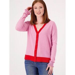0020 First Love Purple Cardigan with Red Trim - V-Neck Button Front
